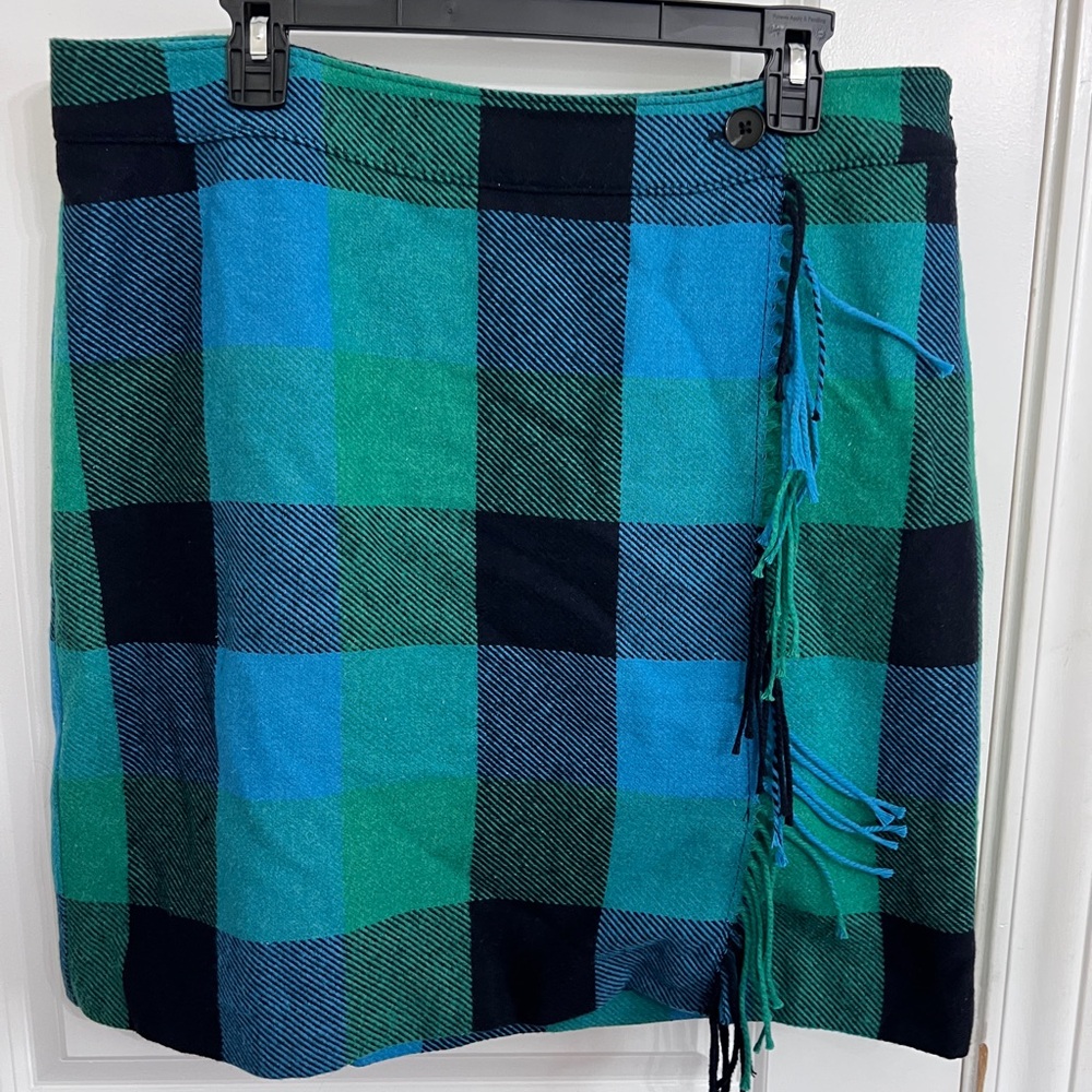 Talbots Blue and Green Wrap Skirt Knee-Length Casual - Like New Worn Twice